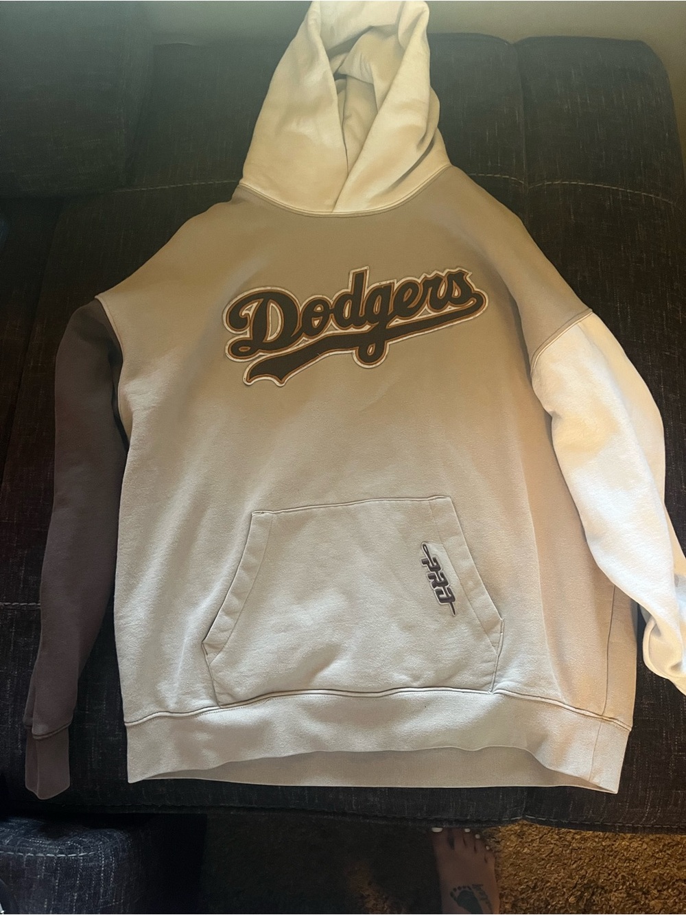 Dodgers Colorblock Pullover Hoodie in Beige, White & Brown